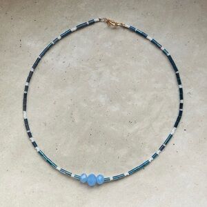 Handmade Blue Bead & Tube Necklace